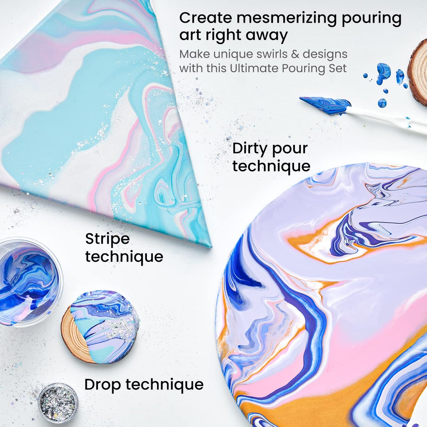 Arteza Winter Acrylic Pouring Paint and Tool Art Set, 30 Pieces