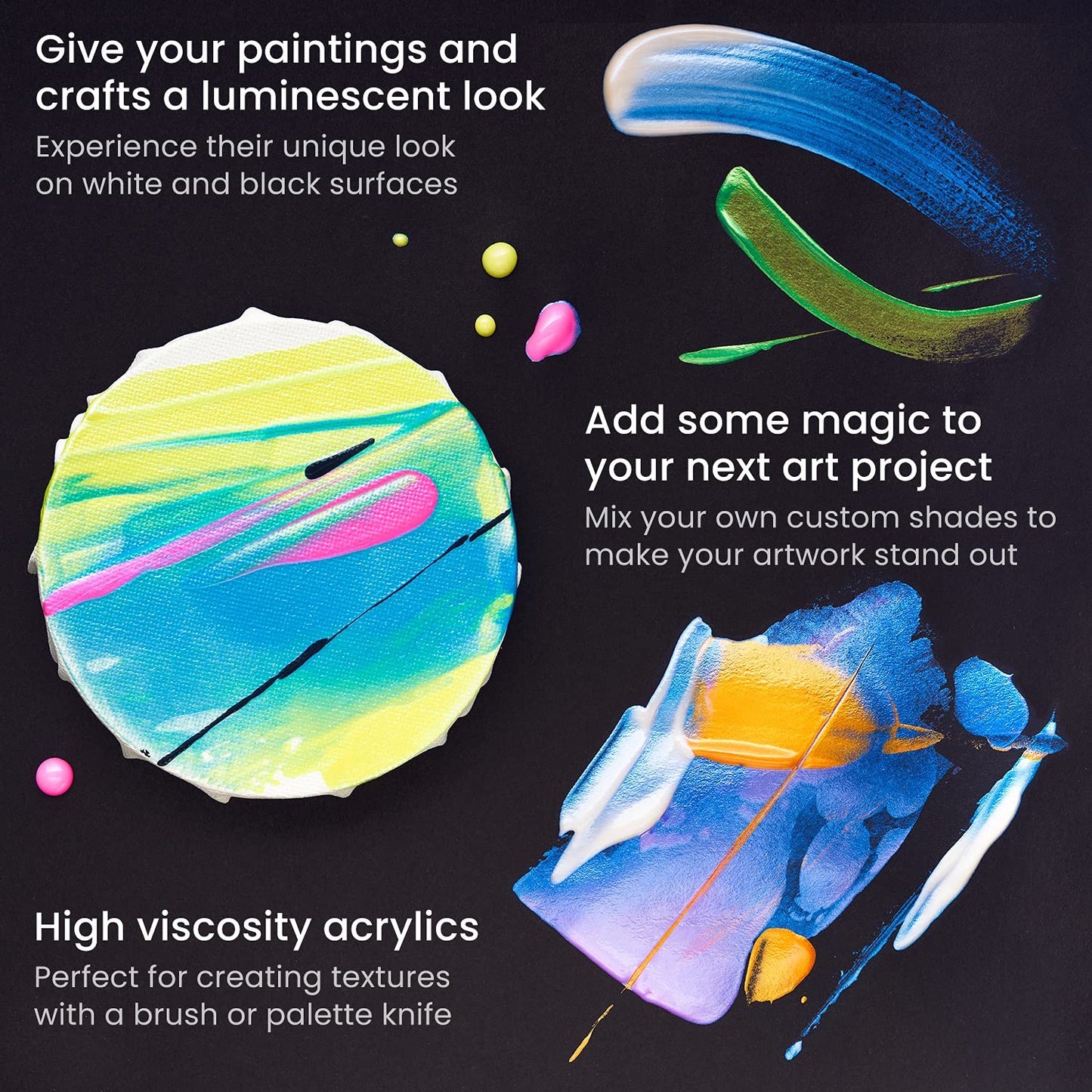 Arteza Acrylic Paint, Iridescent Harmony Tones, 2oz Bottles- Set of 20