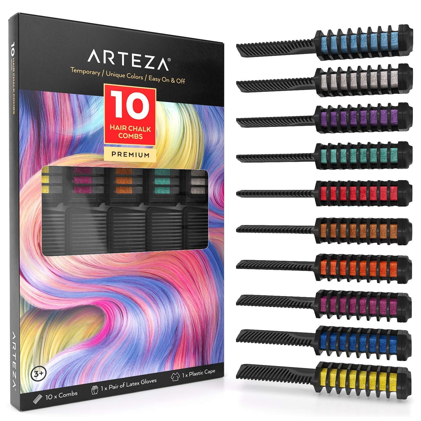 Arteza Hair Chalk Combs, Assorted Colors, set of 12