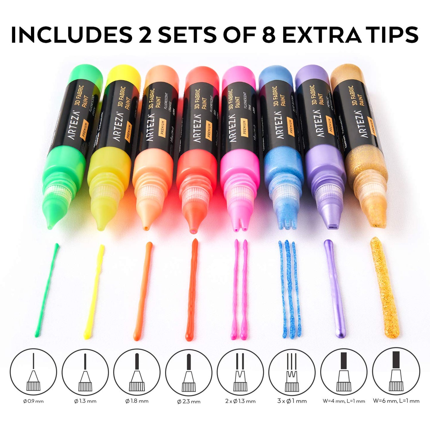 Arteza 3D Fabric Paint, Set of 30, Metallic & Glitter Colors