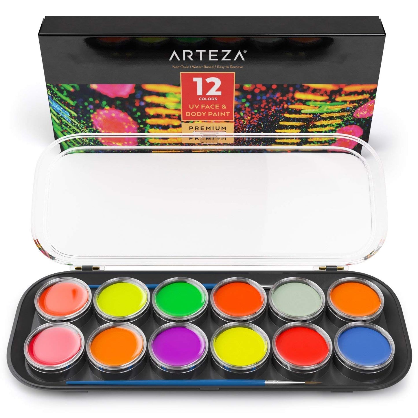 Arteza UV Face Paint Kit, 12 Neon Colors
