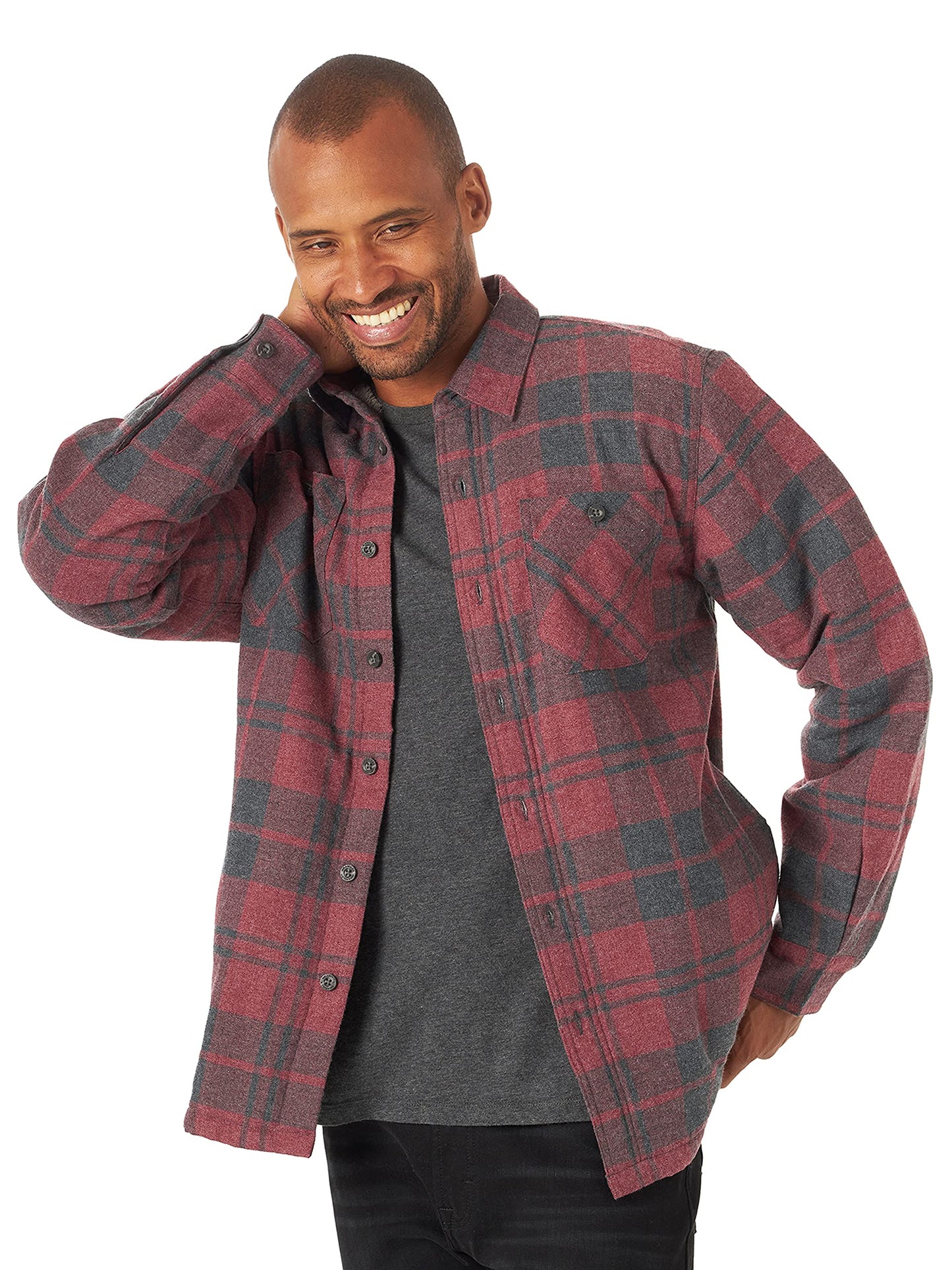 Wrangler Authentics Men's Long Sleeve Sherpa Lined Shirt Jacket, Current Heather, Small