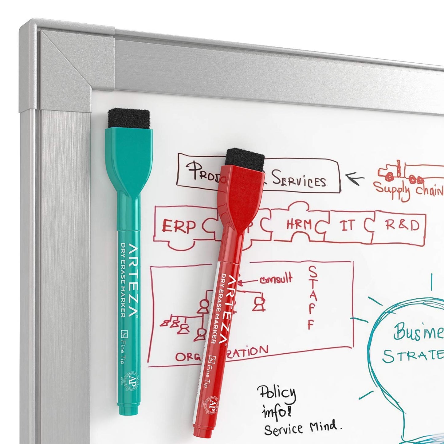 Arteza Dry Erase Markers with Magnetic Eraser Caps, Fine Tip - Set of 60