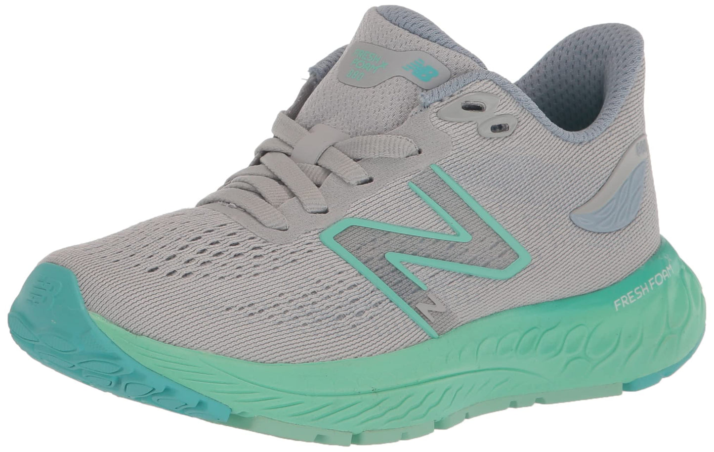 New Balance Girls Fresh Foam X 880 V12 Running Shoe, Light Aluminum/Bright Mint, 7 X-Wide Big Kid