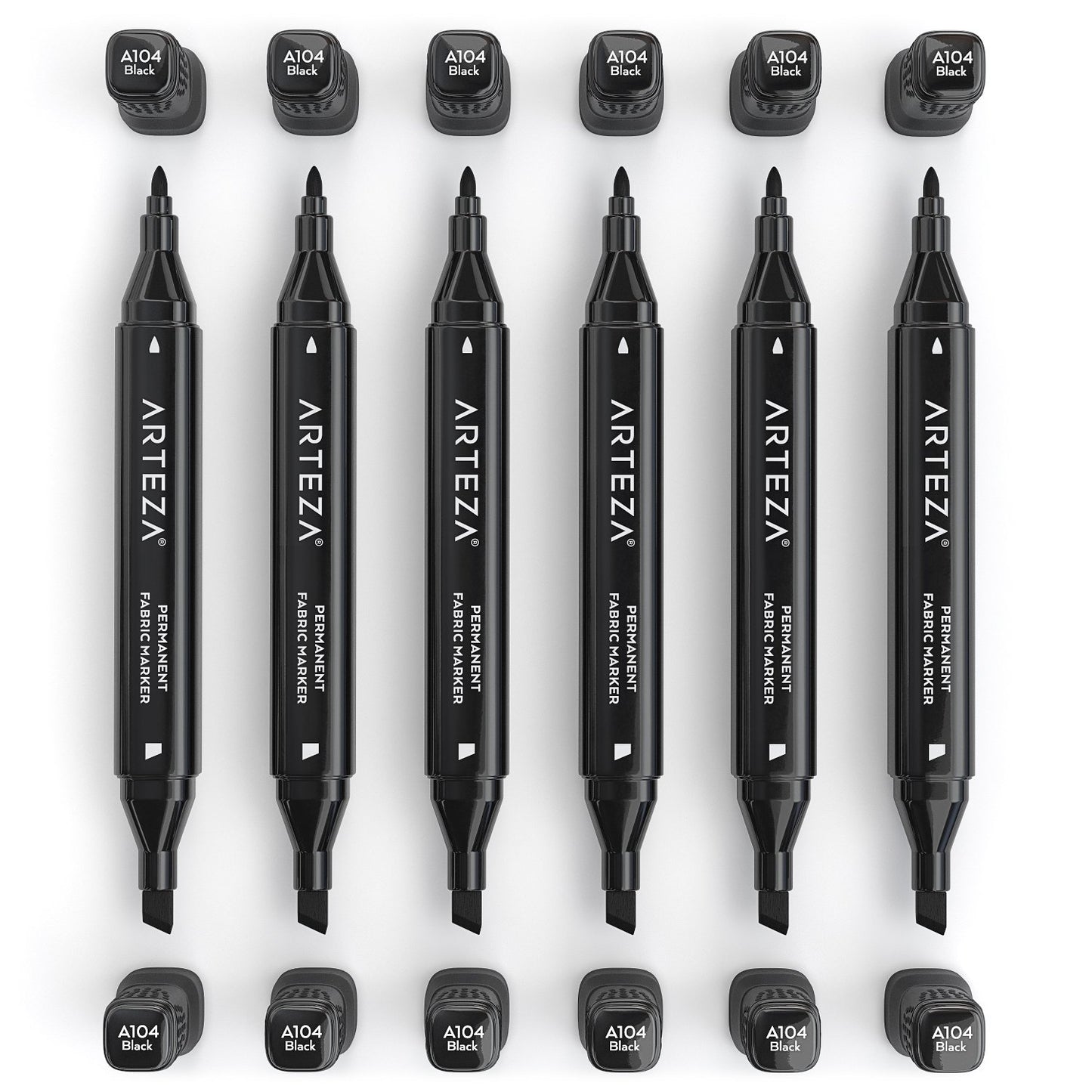 Arteza Fabric Markers, Black, Chisel & Fine Tip Dual-Tip - Pack of 6