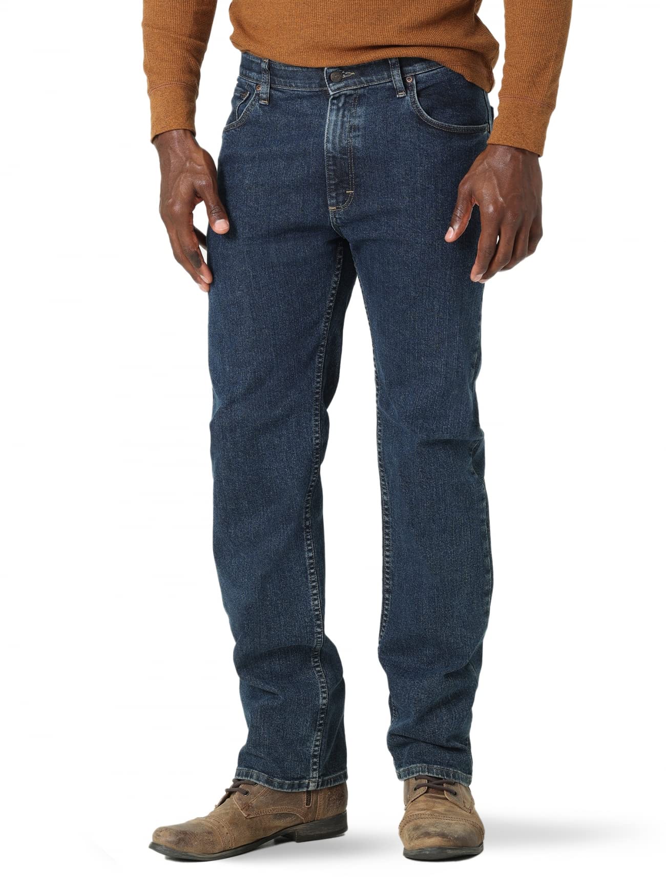 Wrangler Authentics Men's Regular Fit Comfort Flex Waist Jean, Dark Stonewash, 33W x 32L