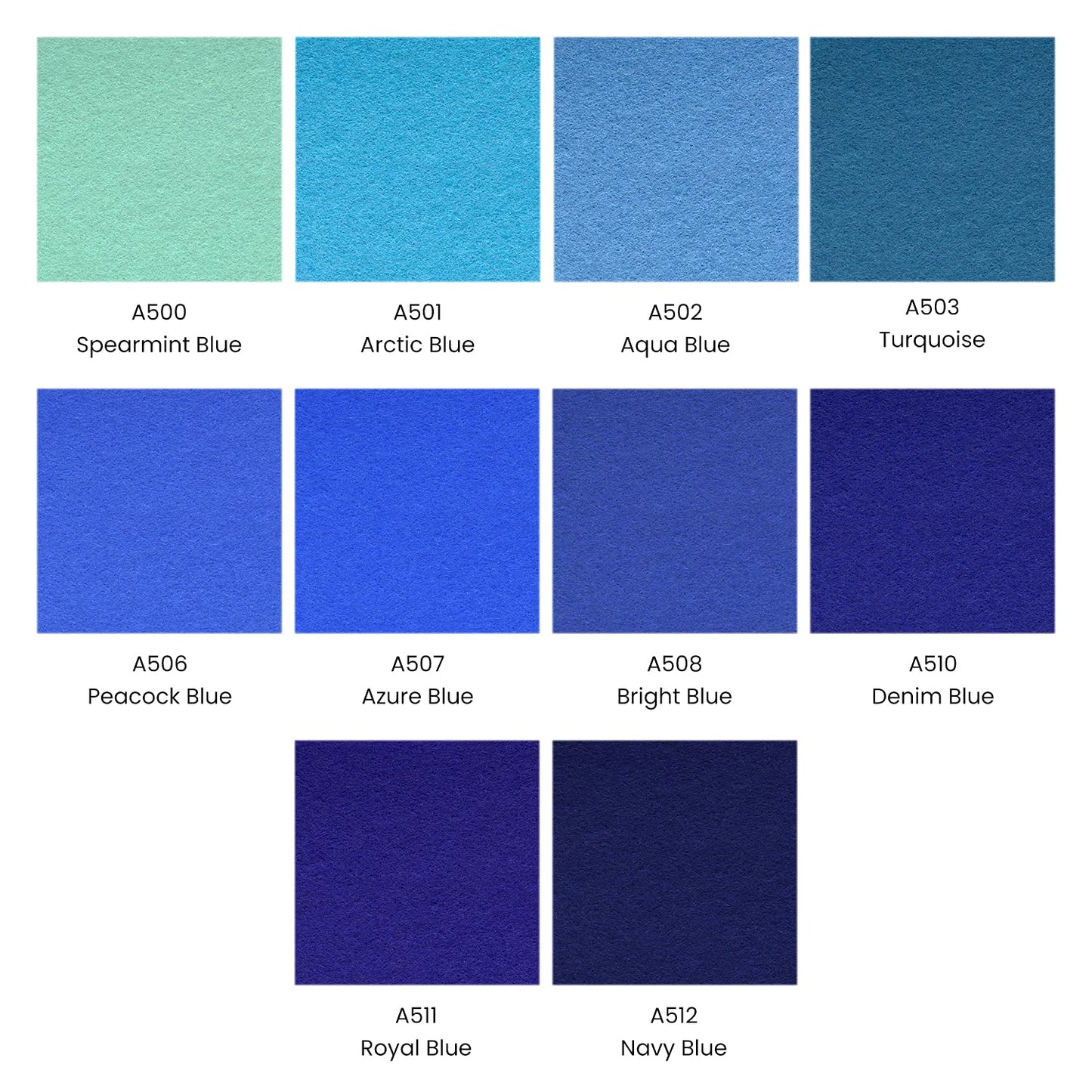 Arteza Stiff & Soft Felt Fabric, Blue Tones - Set of 50 Sheets