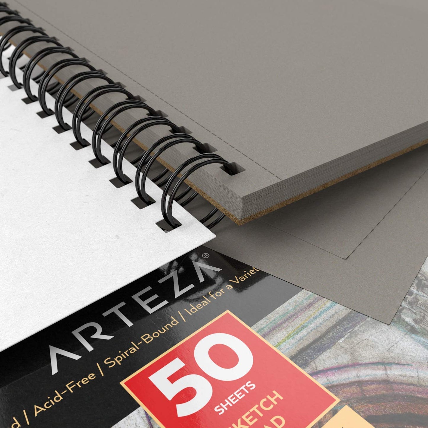 Arteza Gray Toned Sketchbook, 5.5" x 8.5", 50 Sheets - Pack of 3