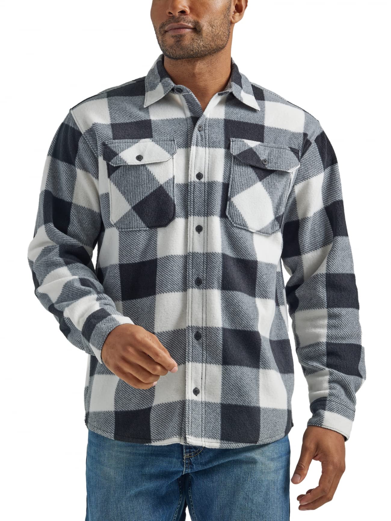 Wrangler Authentics Men's Long Sleeve Heavyweight Fleece Shirt, Birch Buffalo, X-Large