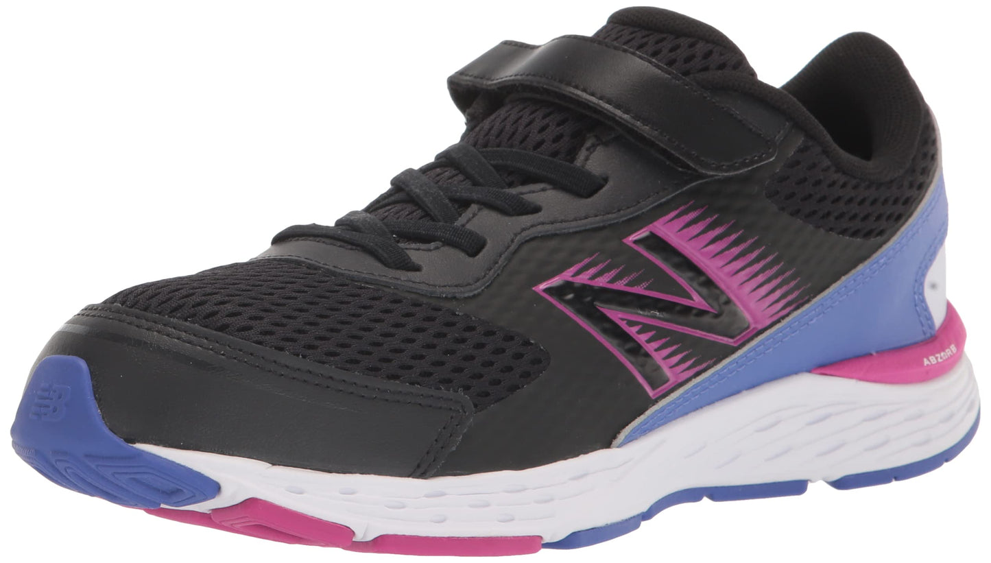 New Balance Kid's 680 V6 Hook and Loop Running Shoe, Black/Magenta Pop/Aura, 6 Wide Big Kid