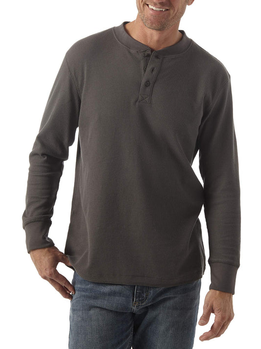 Wrangler Authentics Men's Long Sleeve Waffle Henley, Dark Charcoal, 3X-Large