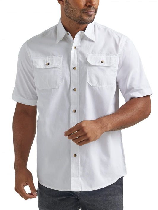 Wrangler Authentics mens Short Sleeve Classic Woven Button Down Shirt, Bright White, XX-Large US