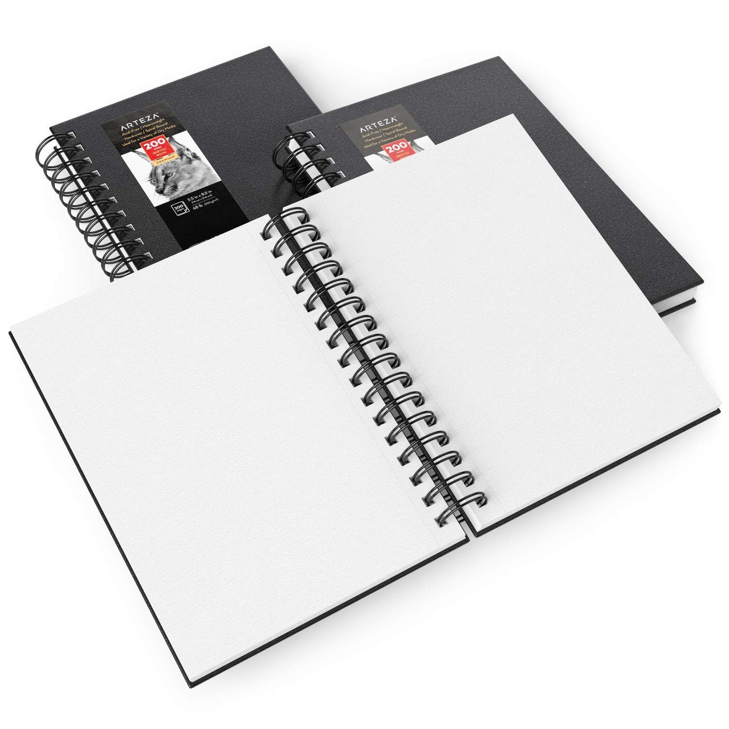 Arteza Sketchbook, Spiral-Bound Hardcover, Black, 5.5" x 8.5” - Pack of 3