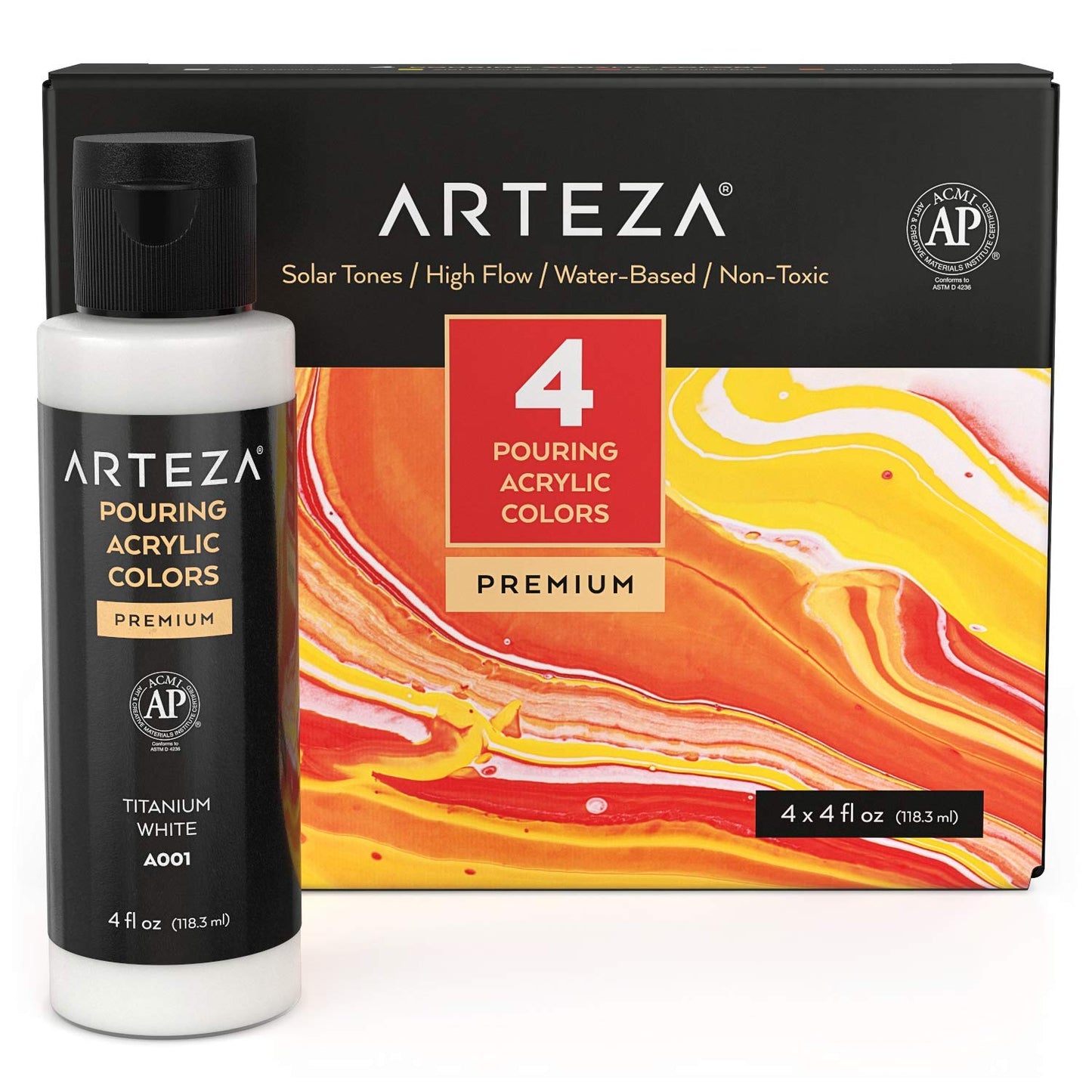 Arteza Pouring Acrylic Paint, Solar Tones, 4oz Bottles - Set of 4