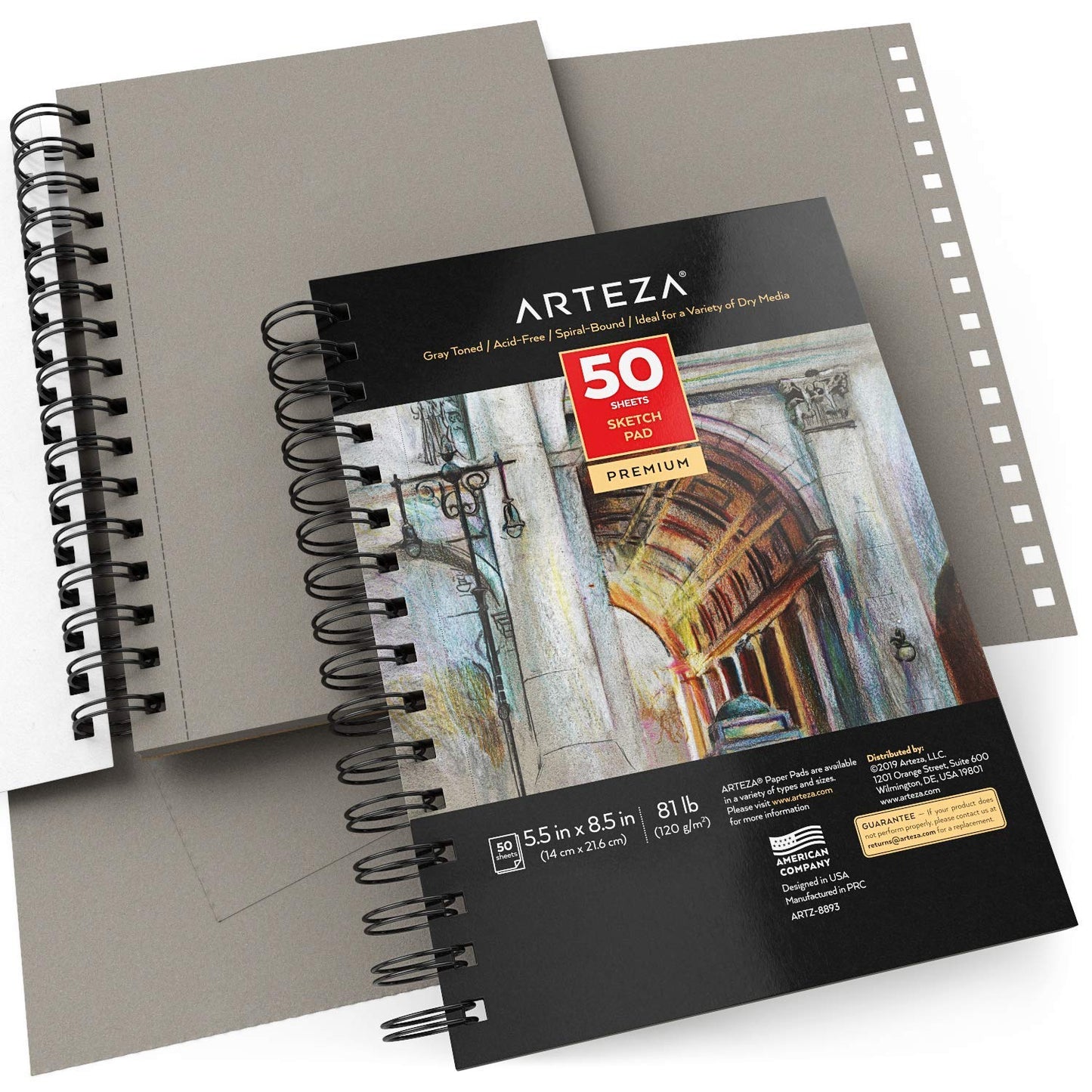 Arteza Gray Toned Sketchbook, 5.5" x 8.5", 50 Sheets - Pack of 3