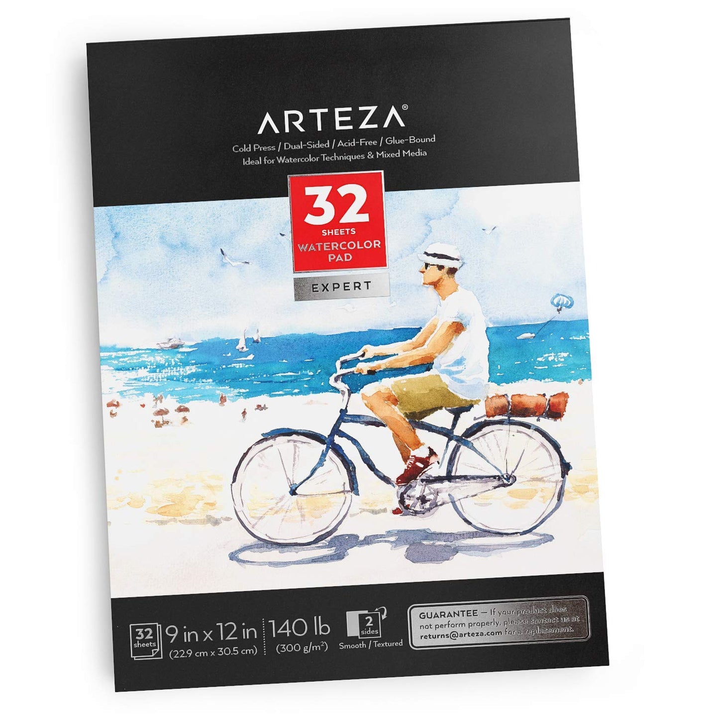 Arteza Expert Watercolor Pad, Cold-Pressed, 9" x 12", 32 Sheets