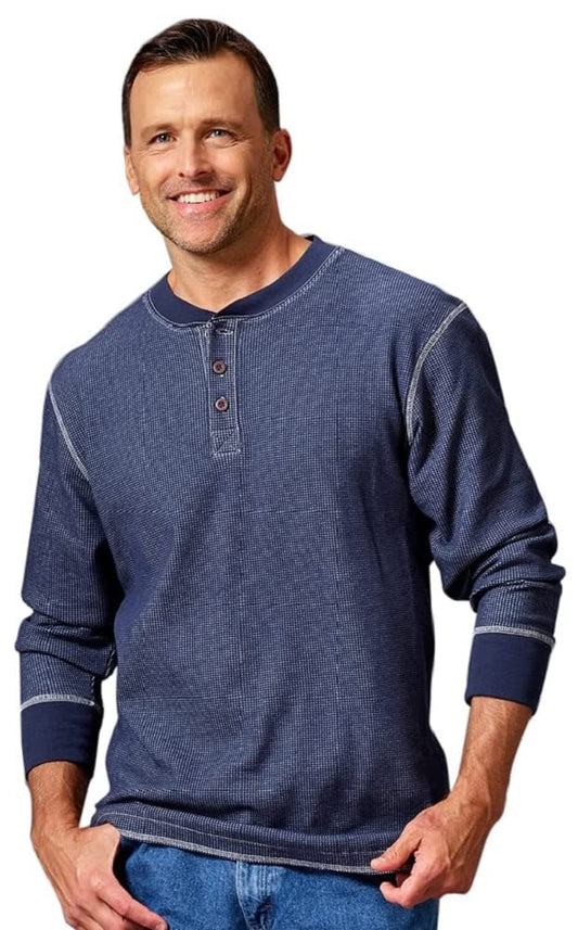 Wrangler Authentics Men's Long Sleeve Waffle Henley, Mood Indigo, XX-Large