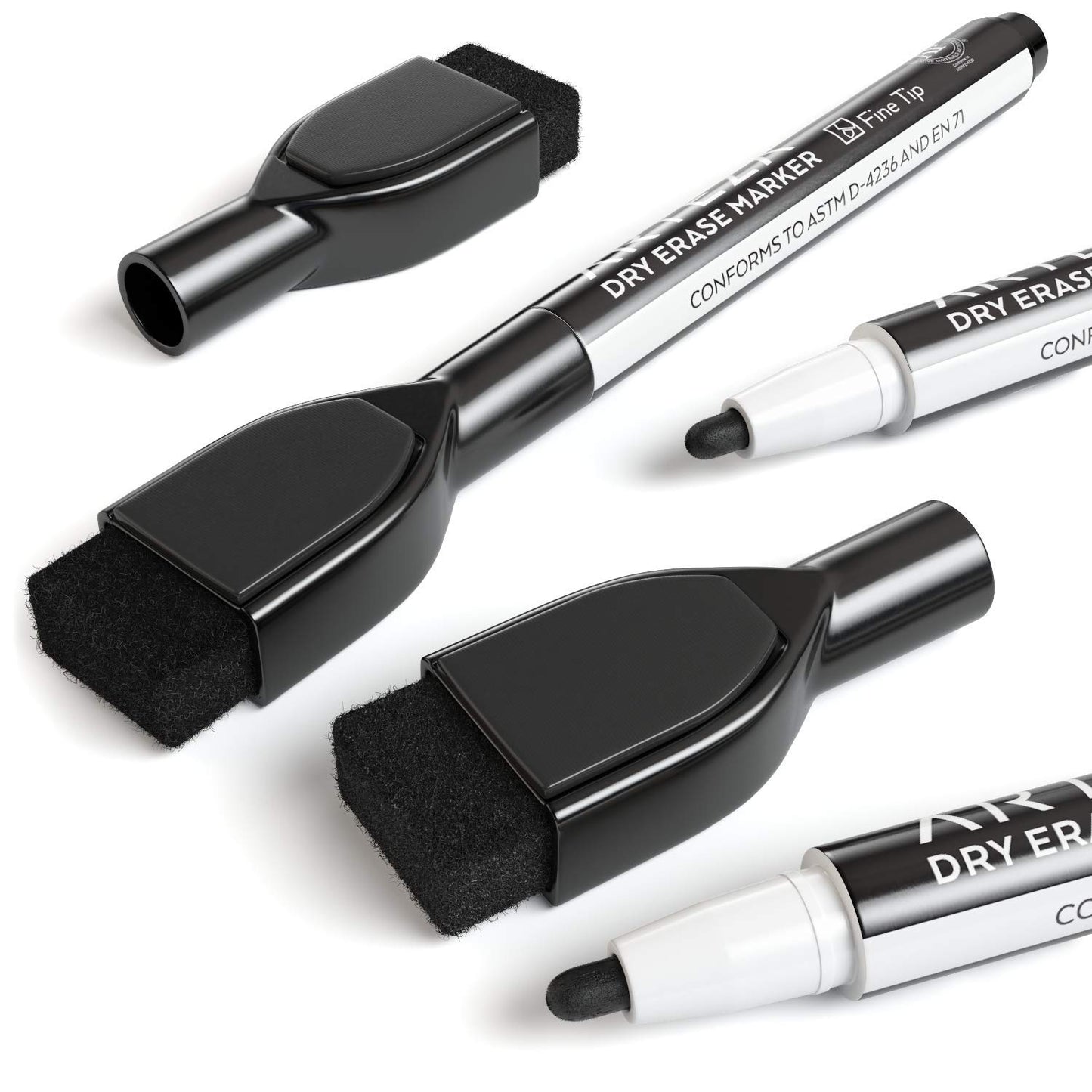 Arteza Dry Erase Markers with Magnetic Eraser Caps, Black, Fine Tip- 36 Pack