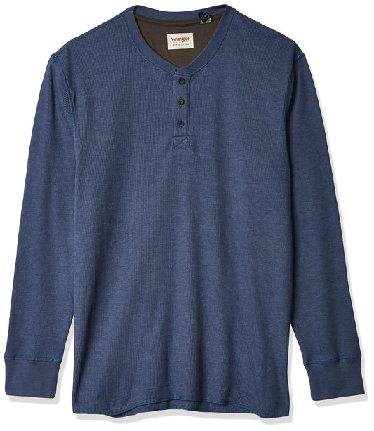 Wrangler Authentics Men's Long Sleeve Waffle Henley, Vintage Indigo, Medium