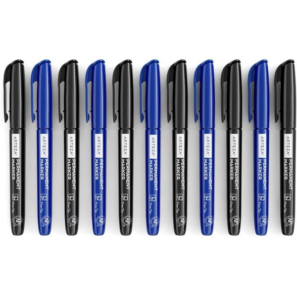 Arteza Permanent Marker, Black & Blue, Fine Tip - Pack of 60