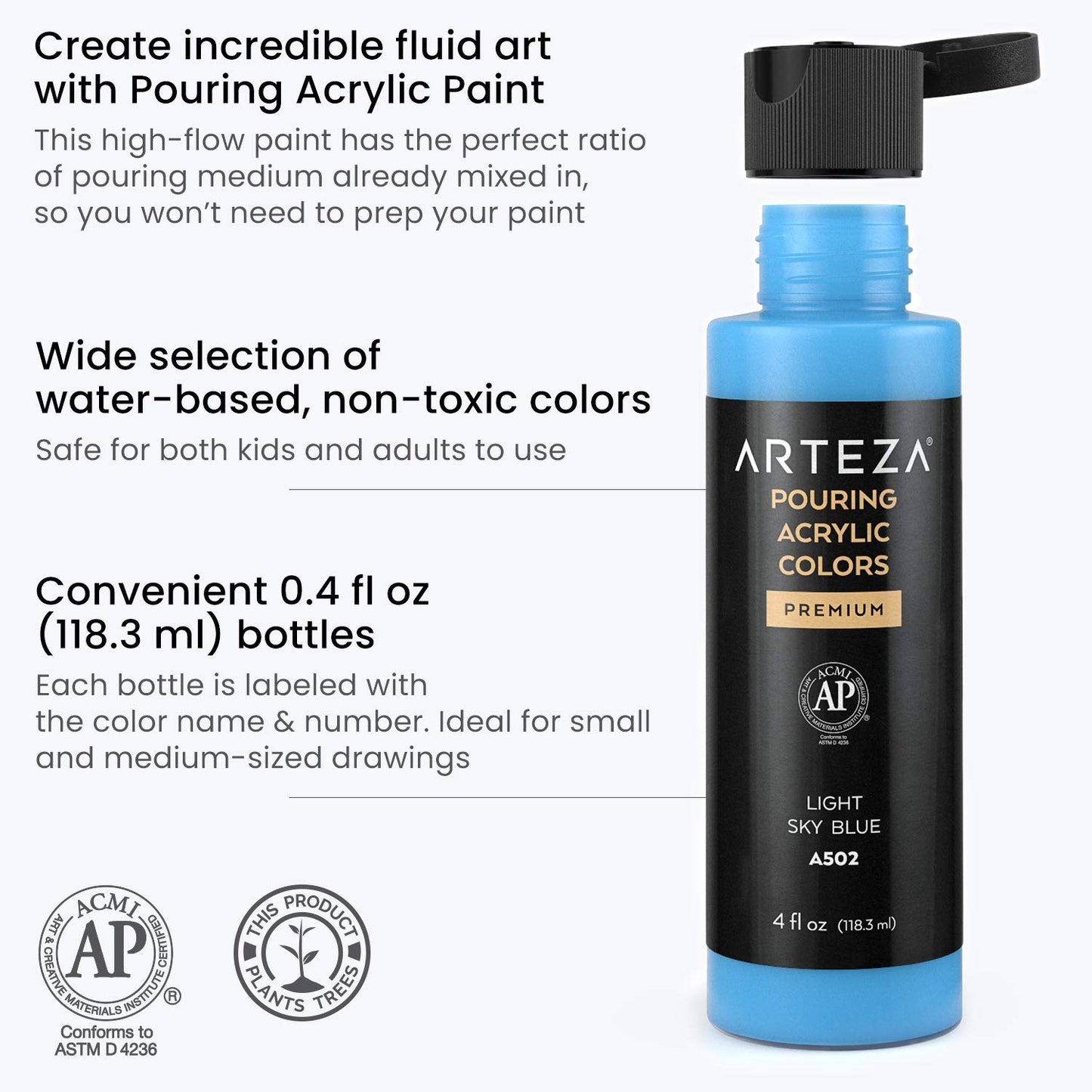 Arteza Pouring Acrylic Paint, Pastels, 4oz Bottles - Set of 8