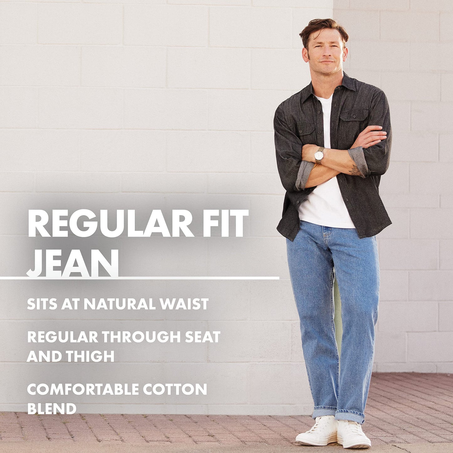 Wrangler Authentics Men's Classic 5-Pocket Regular Fit Cotton Jean, Vintage Blue Grey, 33W x 34L