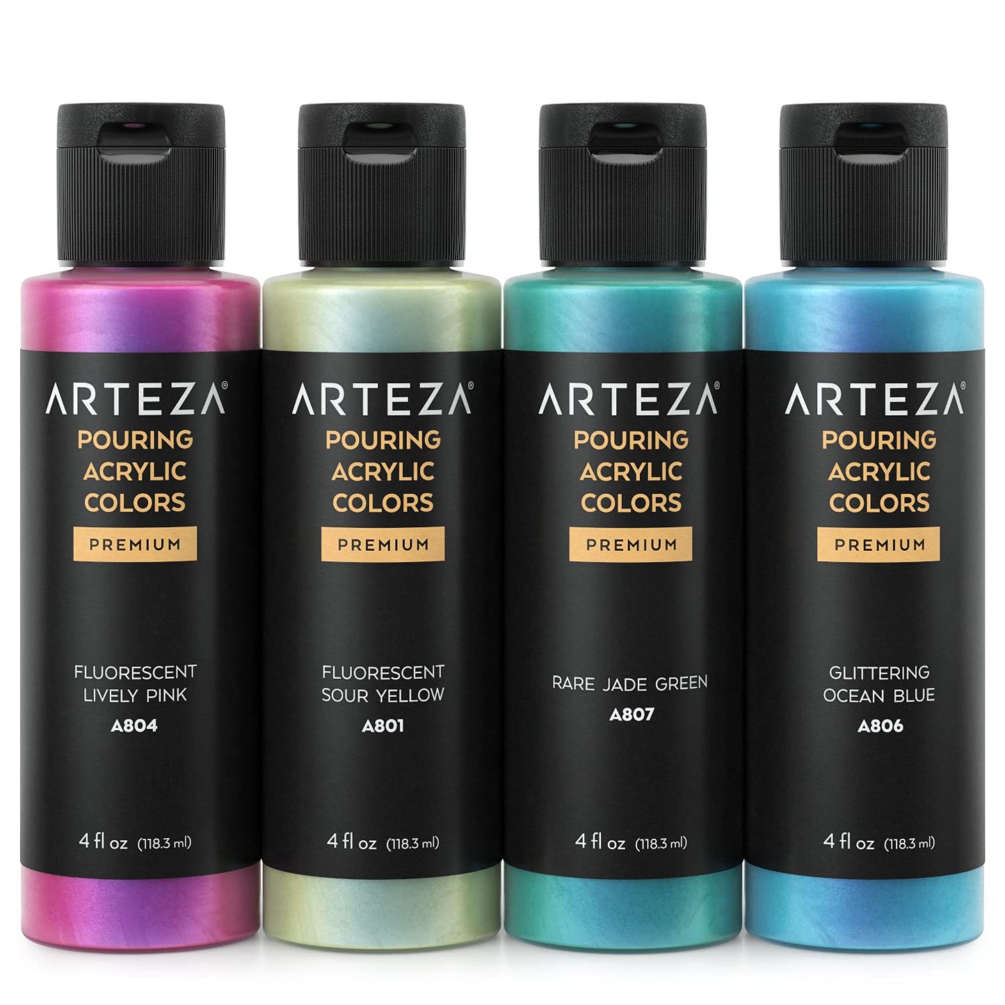 Arteza Pouring Acrylic Paint, Iridescent Candy Tones, 4oz Bottles - Set of 4