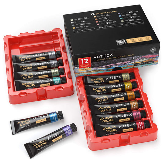 Arteza Metallic Gouache Paint, 12ml Tubes - Set of 12