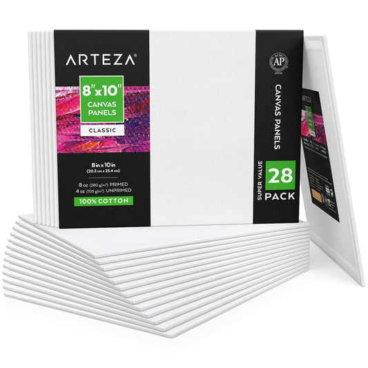 Arteza Classic Canvas Panels, 8" x 10" - Pack of 28