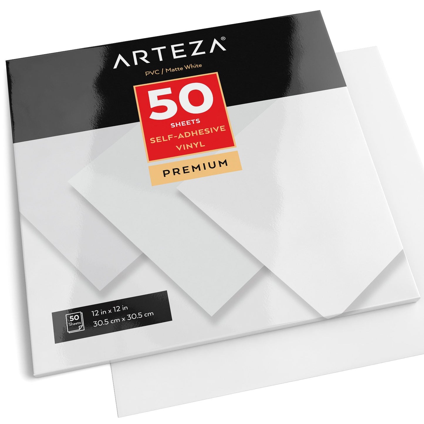 Arteza Self Adhesive Vinyl, Matte White, 12" x 12" Sheets - Pack of 50