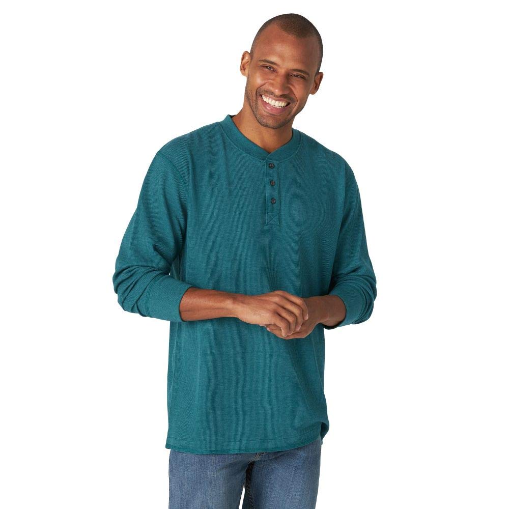 Wrangler Authentics Men's Long Sleeve Waffle Henley, Green, Large