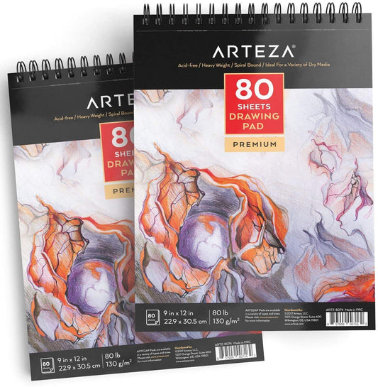 Arteza Drawing Pad, 9" x 12", 80 Sheets - Pack of 2