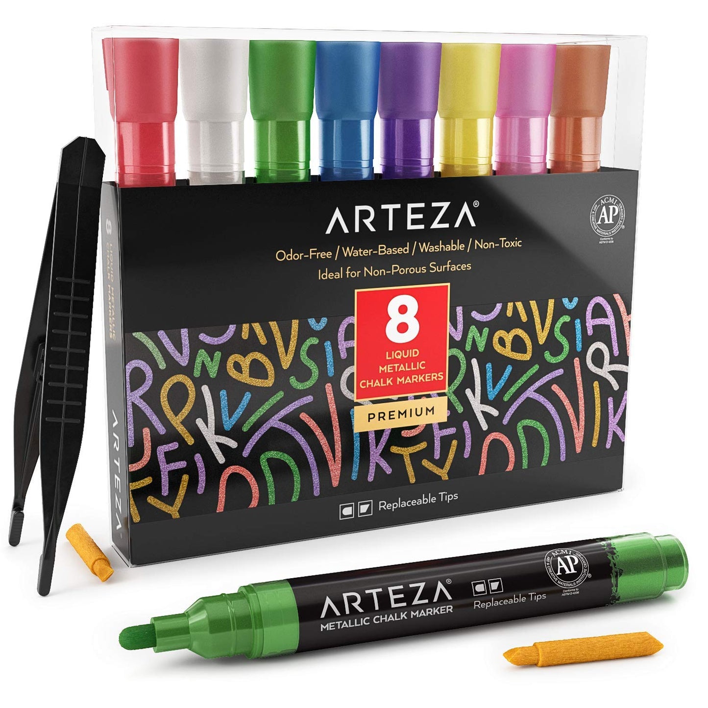 Arteza Liquid Chalk Markers, Metallic - Set of 8