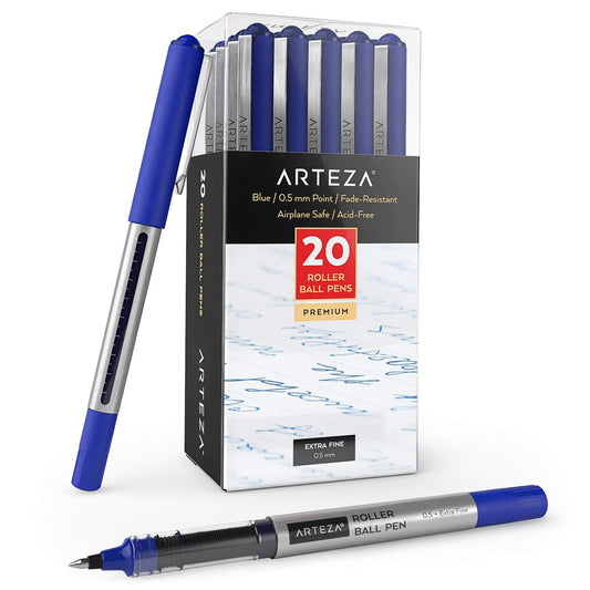 Arteza Roller Ball Pens, Blue, 0.5mm Nib - Pack of 20