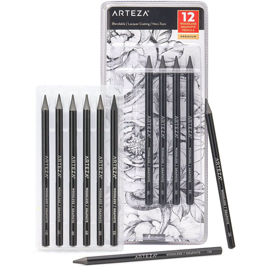 Arteza Woodless Graphite Pencils, Assorted Sizes - Set of 12