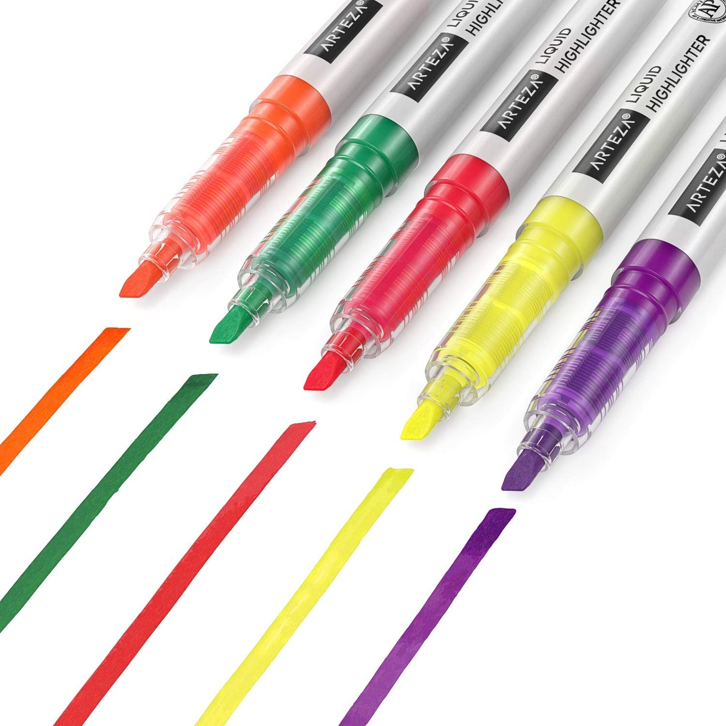 Arteza Liquid Highlighters, 5 Assorted Colors - Set of 30