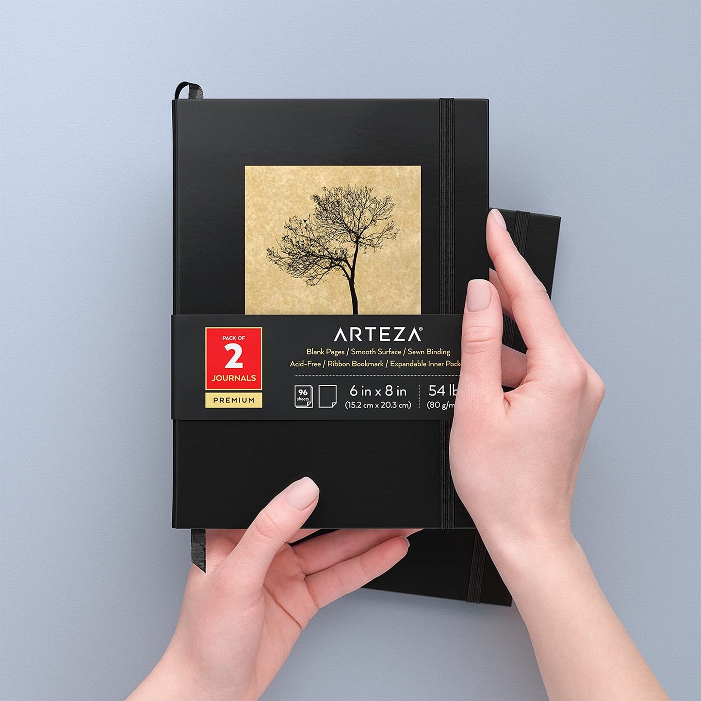 Arteza Sketch Journals, Tree & Solid Black Design - 2 Pack