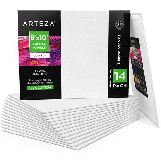 Arteza Classic Canvas Panels, 8" x 10" - Pack of 14