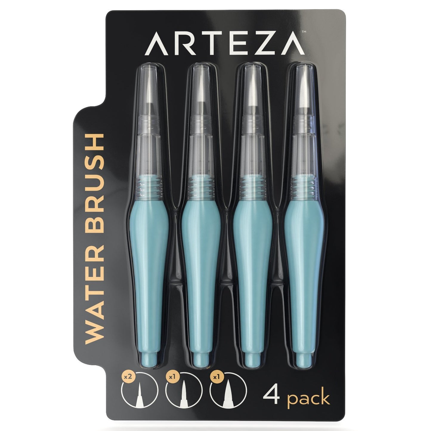 Arteza Water Brush Pens, Assorted Tips - Set of 4