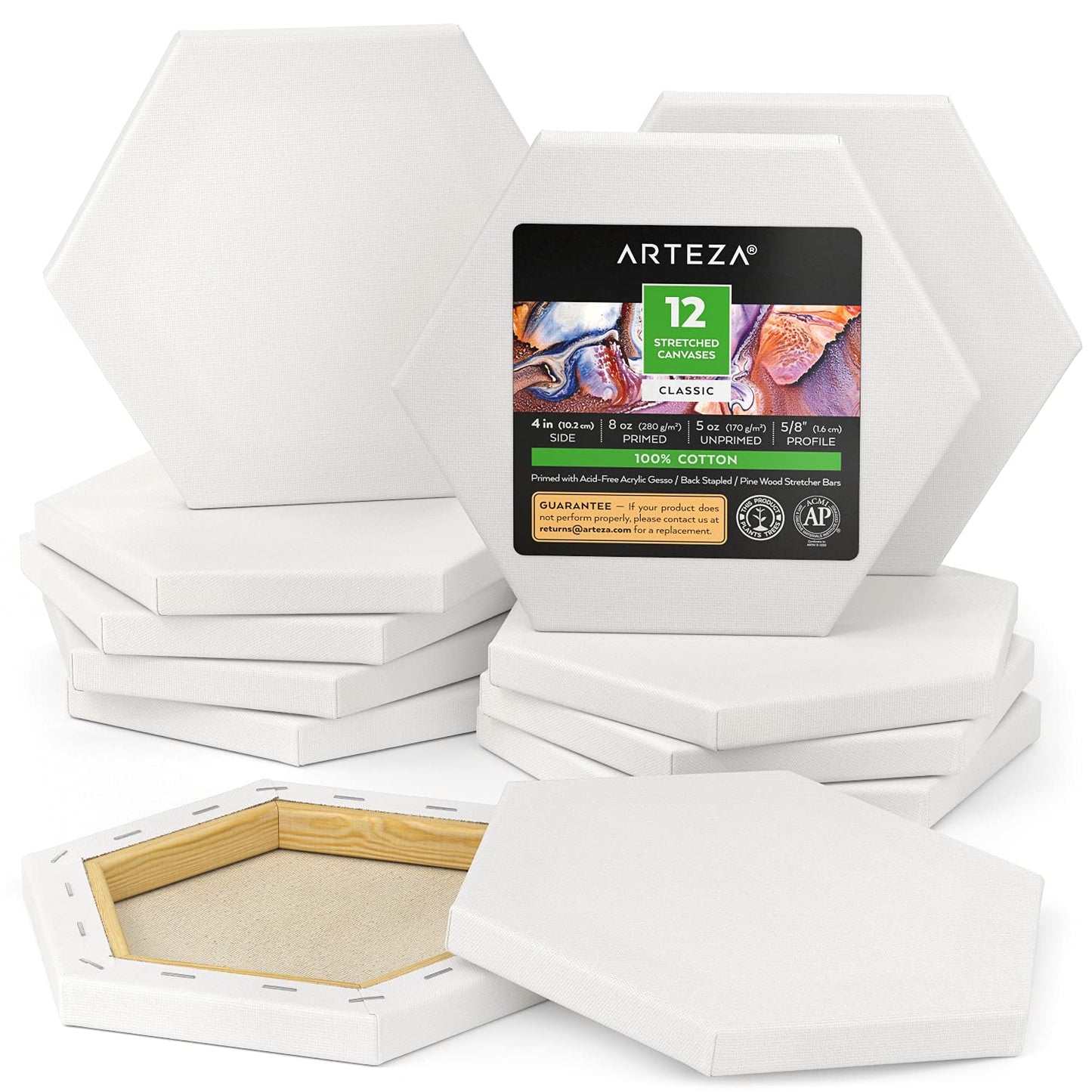Arteza Hexagon Stretched Canvas, 4" Sides - Pack of 12