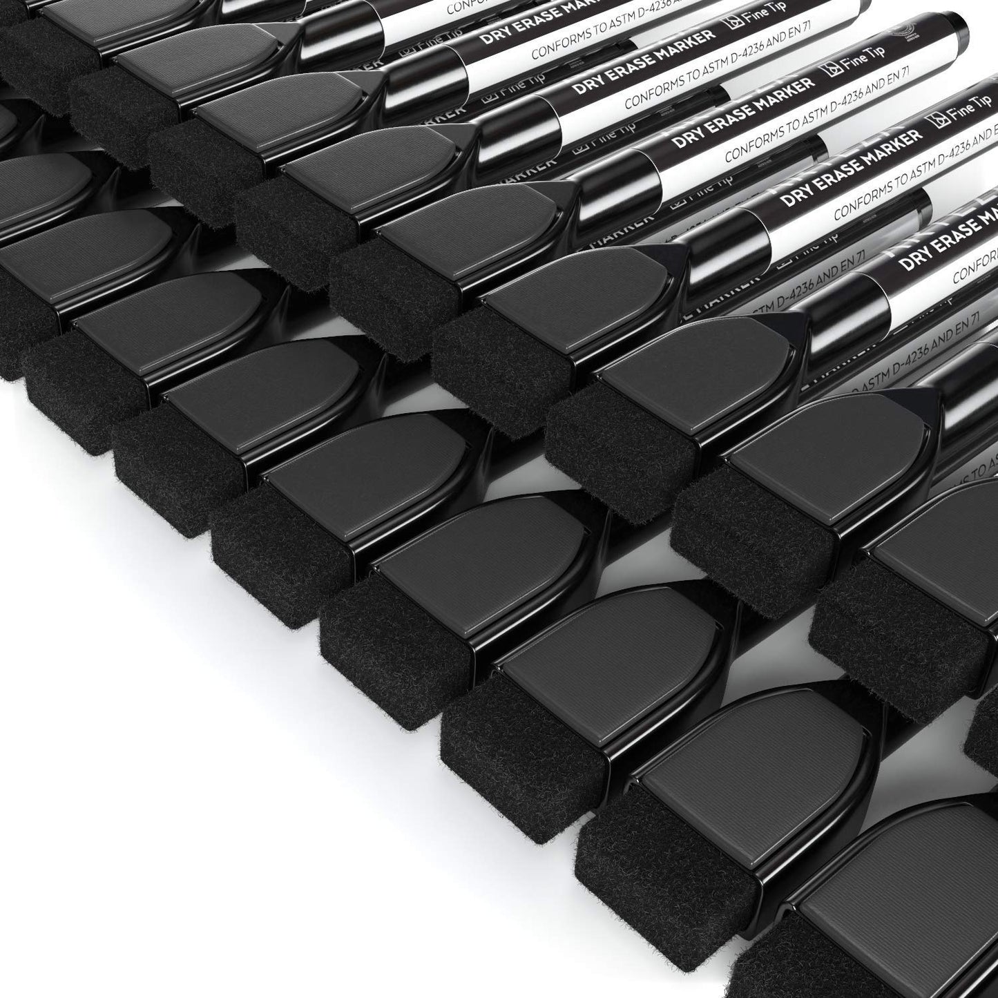 Arteza Dry Erase Markers with Magnetic Eraser Caps, Black, Fine Tip- 36 Pack