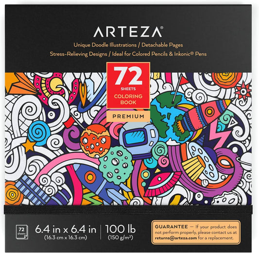 Arteza Coloring Book, Doodle Illustrations, 72 sheets