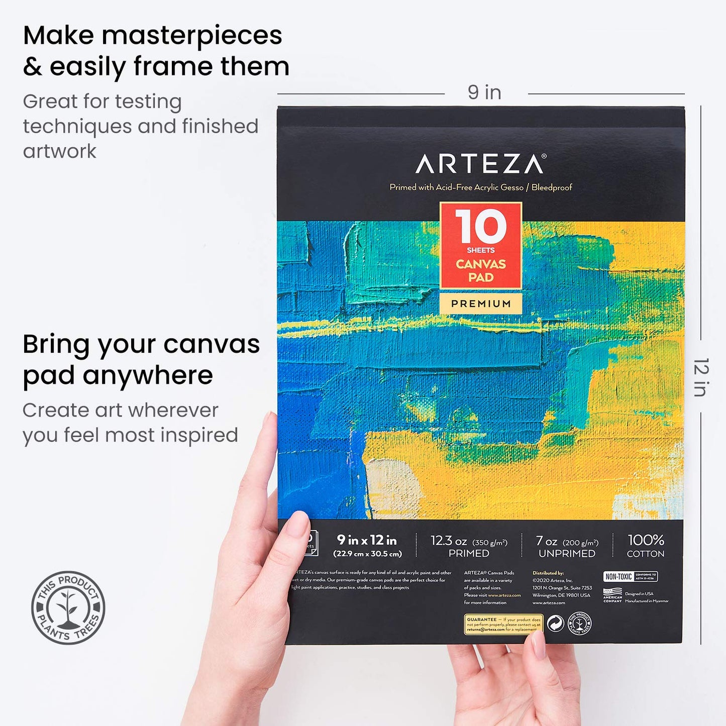 Arteza Canvas Pad, 9" x 12", 10 Sheets - Pack of 2