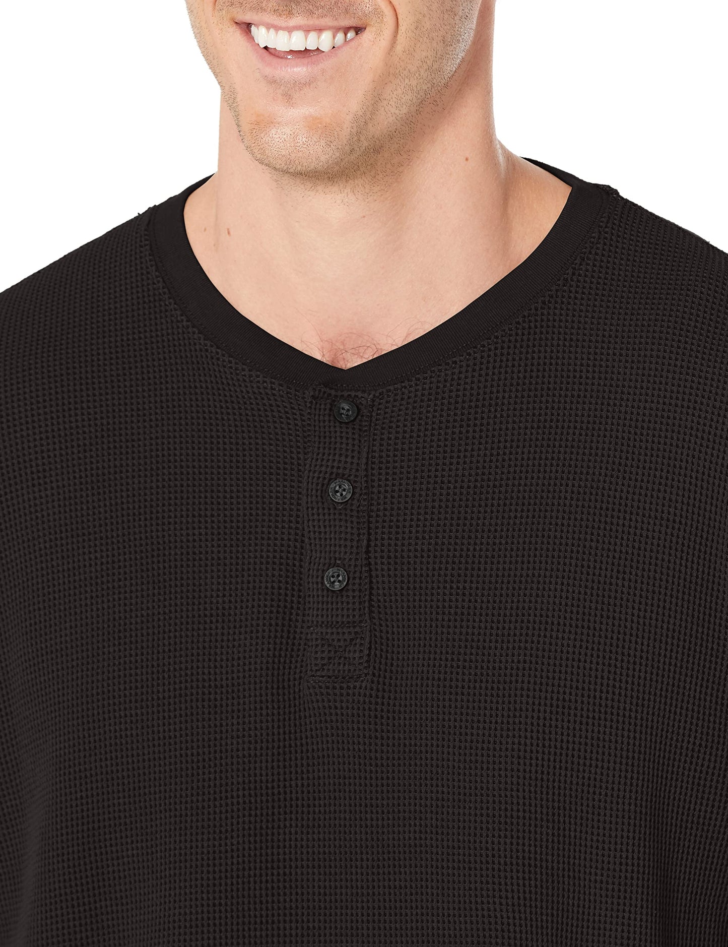 Wrangler Authentics Men's Long Sleeve Waffle Henley, Caviar, Large