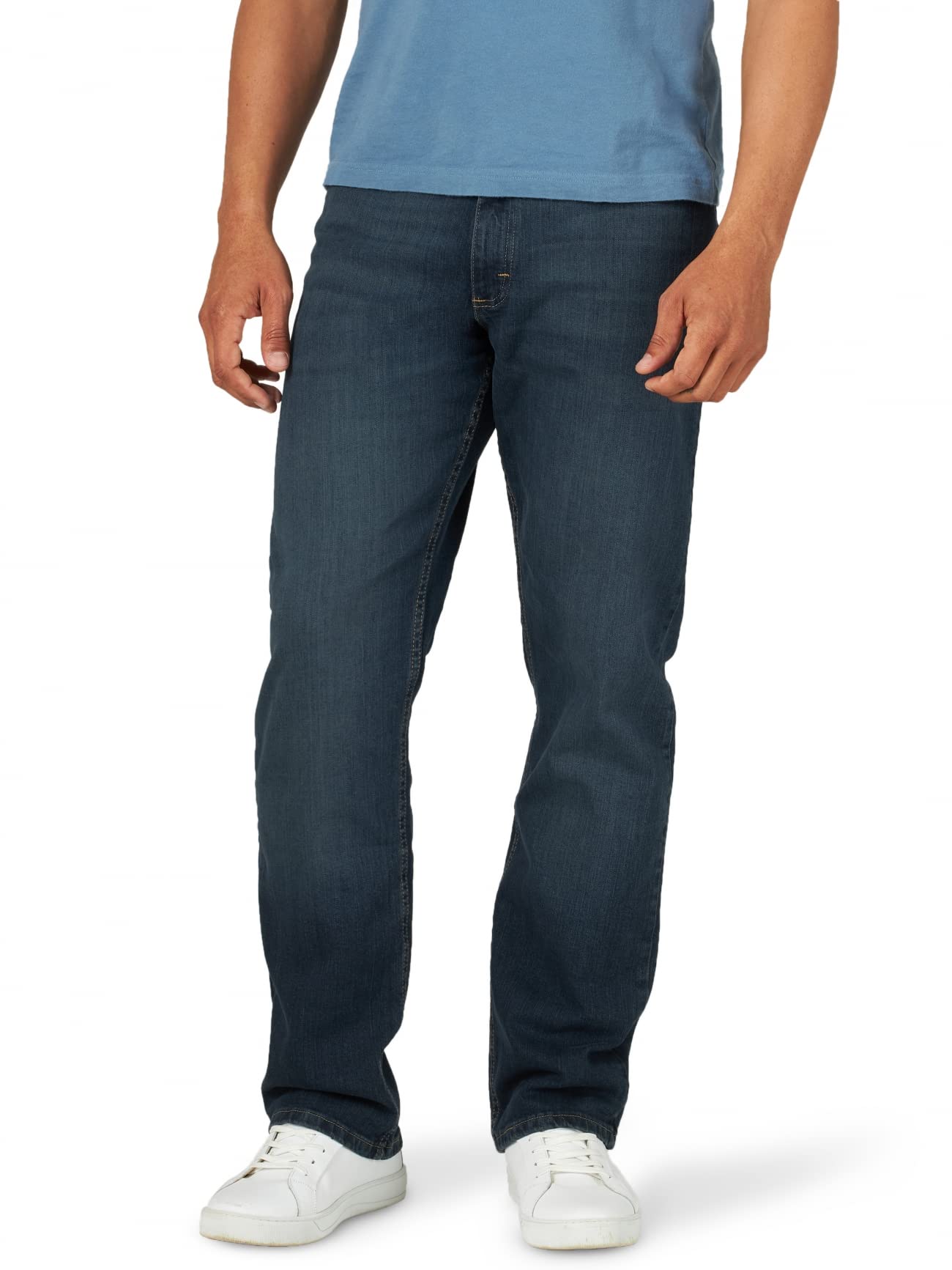 Wrangler Authentics Men's Classic 5-Pocket Relaxed Fit Jean, Military Blue Flex, 42W x 32L