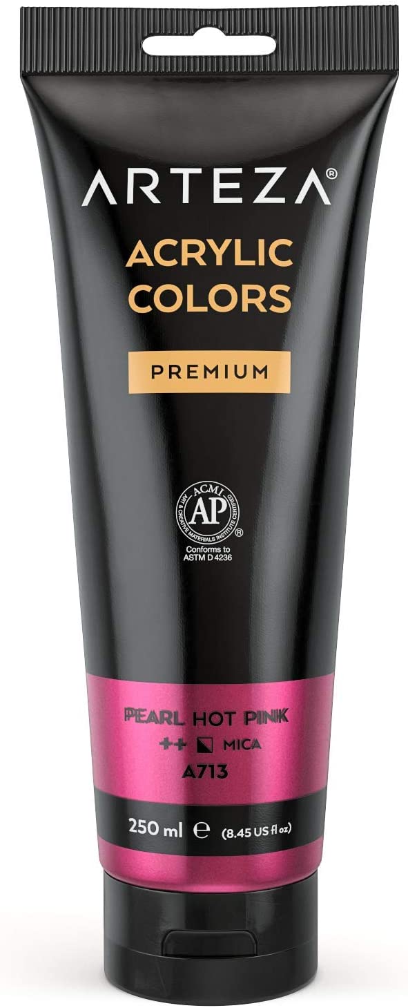 Arteza Metallic Acrylic Paint, 8.45 fl oz Tube - Pearl Hot Pink A219