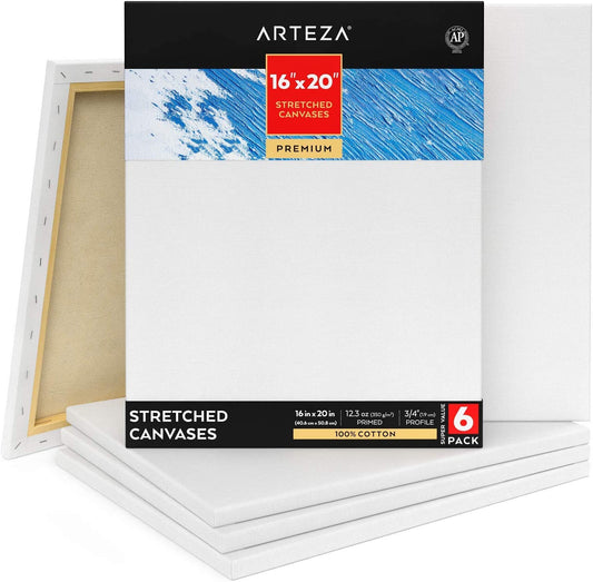 Arteza Premium Stretched Canvas, 16" x 20" - Pack of 6