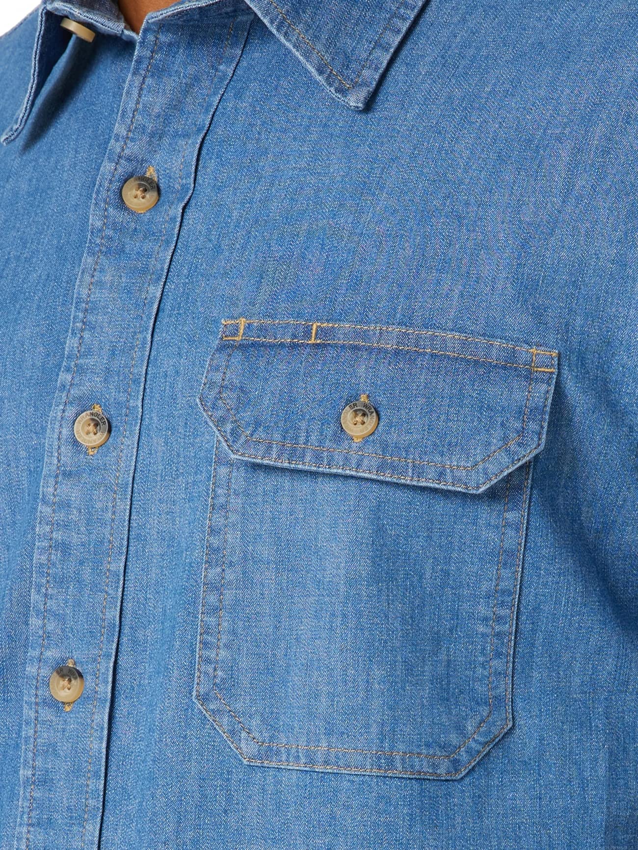 Wrangler Authentics mens Short Sleeve Classic Woven Button Down Shirt, Mid Wash, Medium US