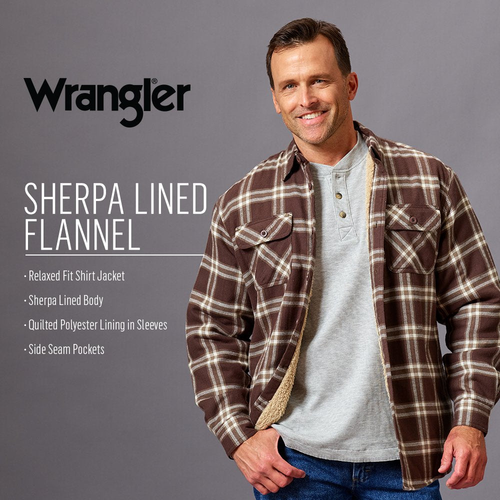 Wrangler Authentics Men's Long Sleeve Sherpa Lined Shirt Jacket, Light Beige Heather, Small