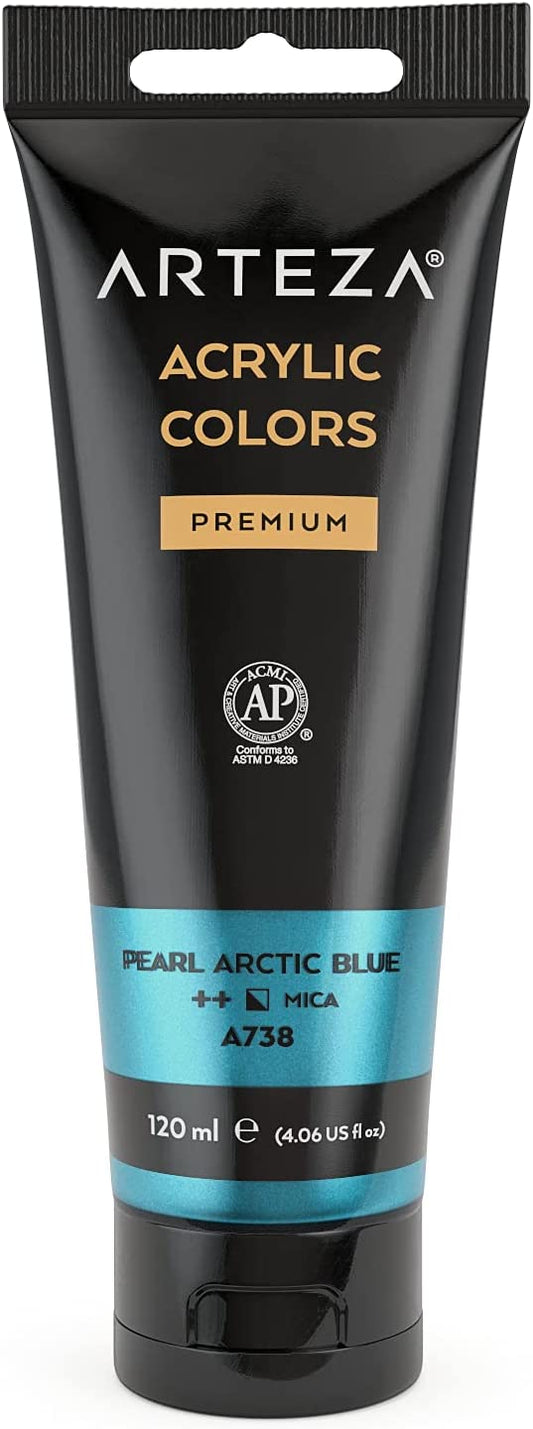 Arteza Metallic Acrylic Paint, 4oz Tube - Pearl Arctic Blue A738